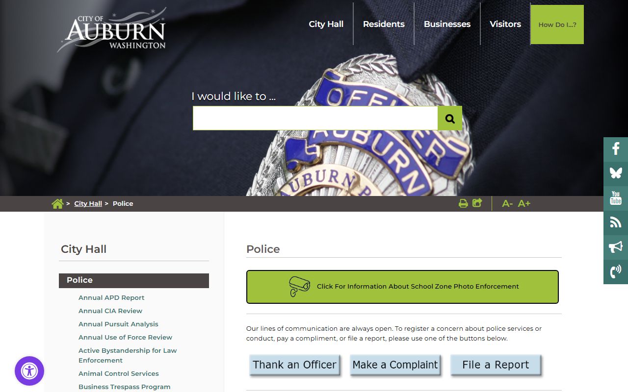 Auburn Police Department public records request page
