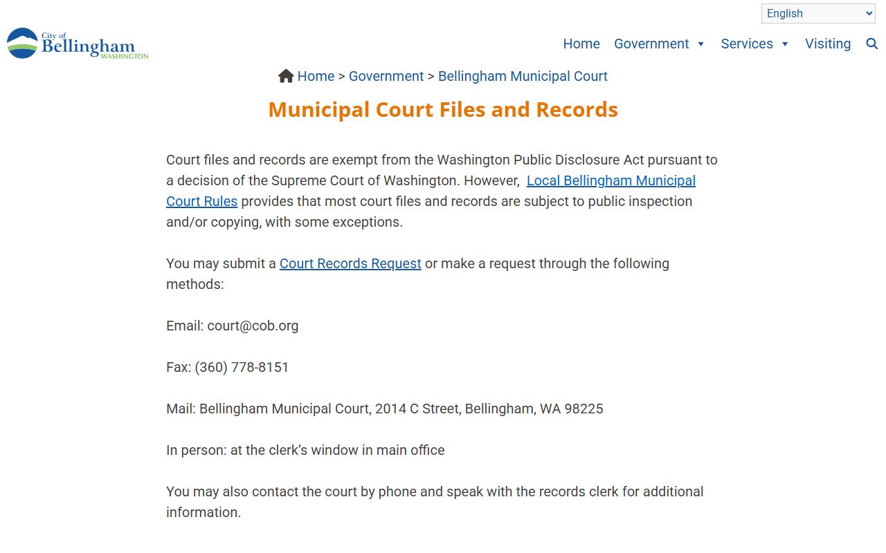 Bellingham Municipal Court records and case files page