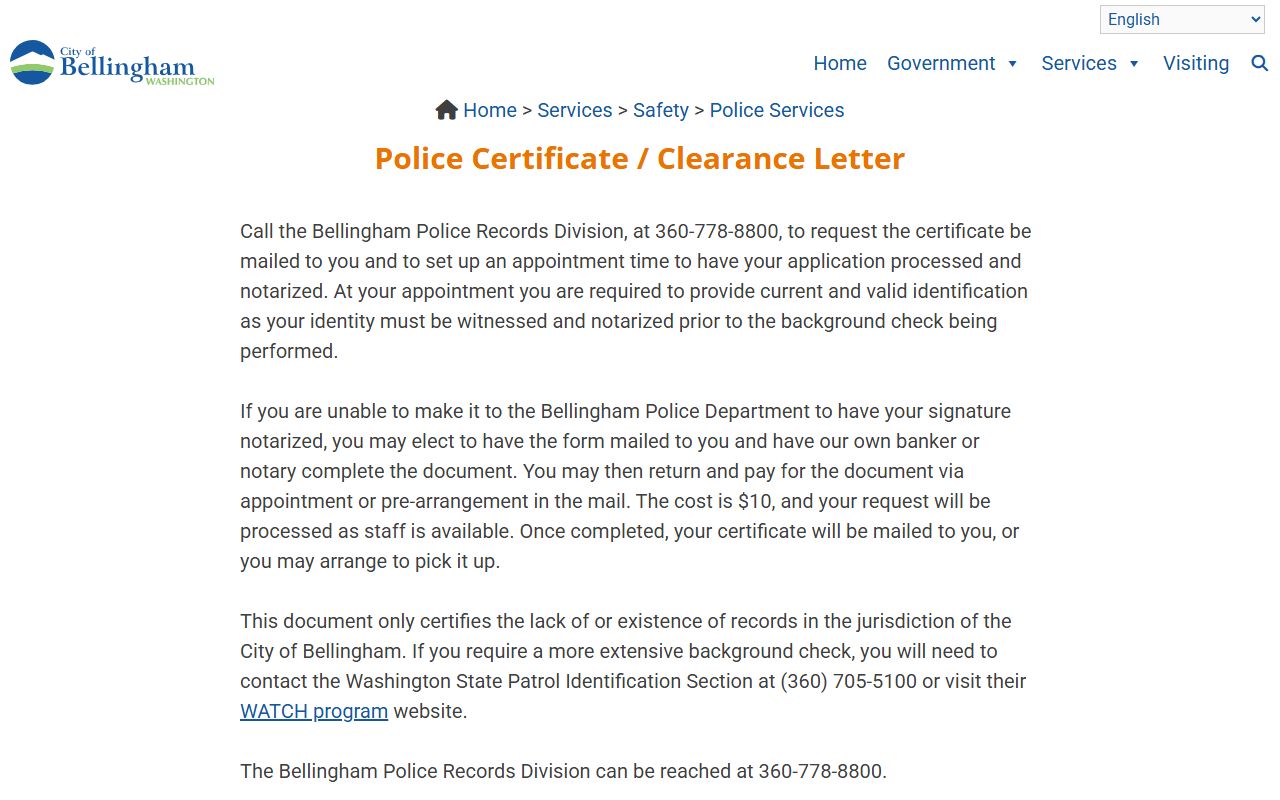 Bellingham Police Department records and clearance letter information
