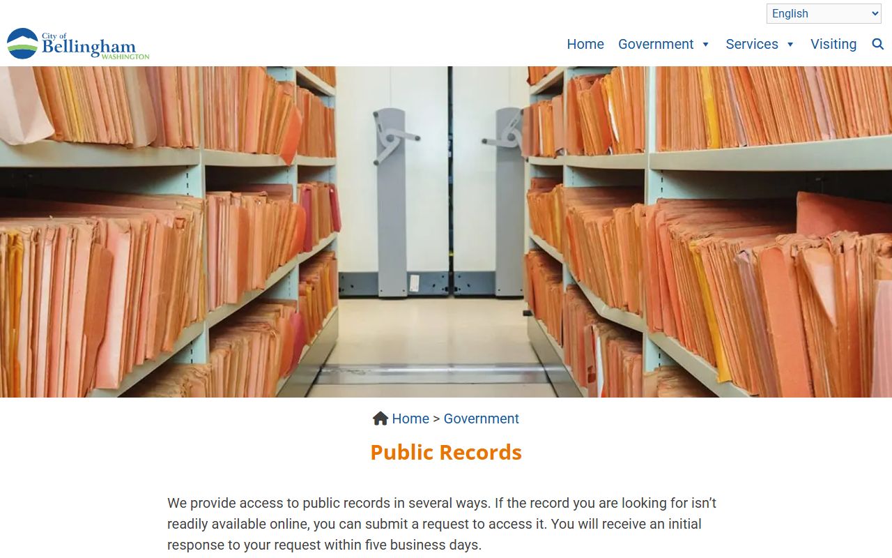 City of Bellingham public records page and request information
