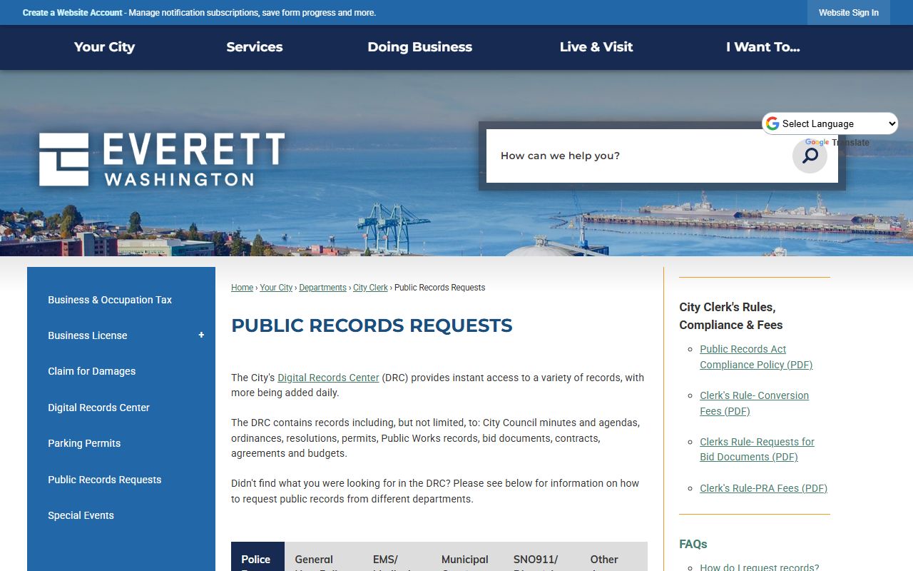 Everett city public records requests portal