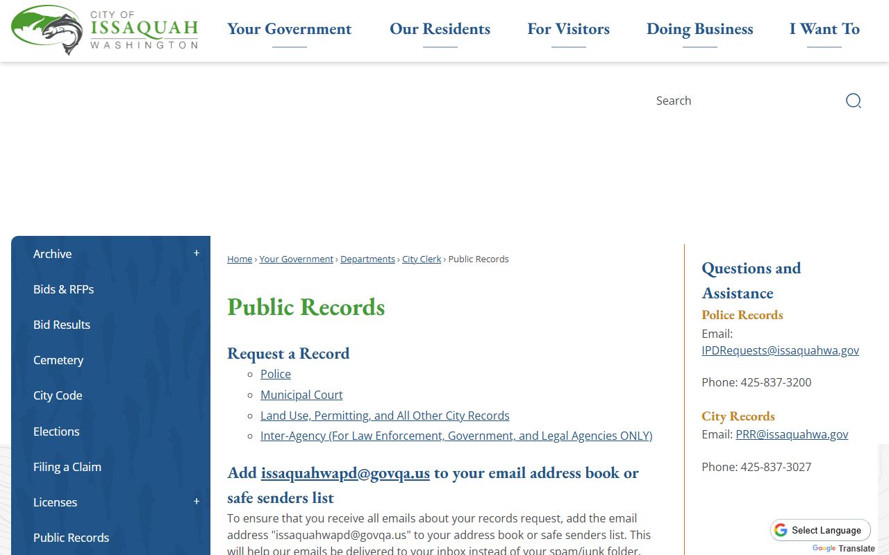 Issaquah public records portal and request system