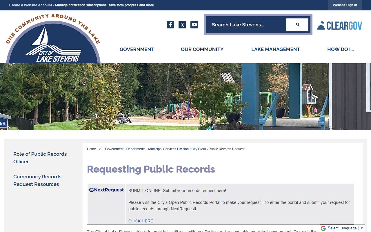 Lake Stevens city public records NextRequest portal