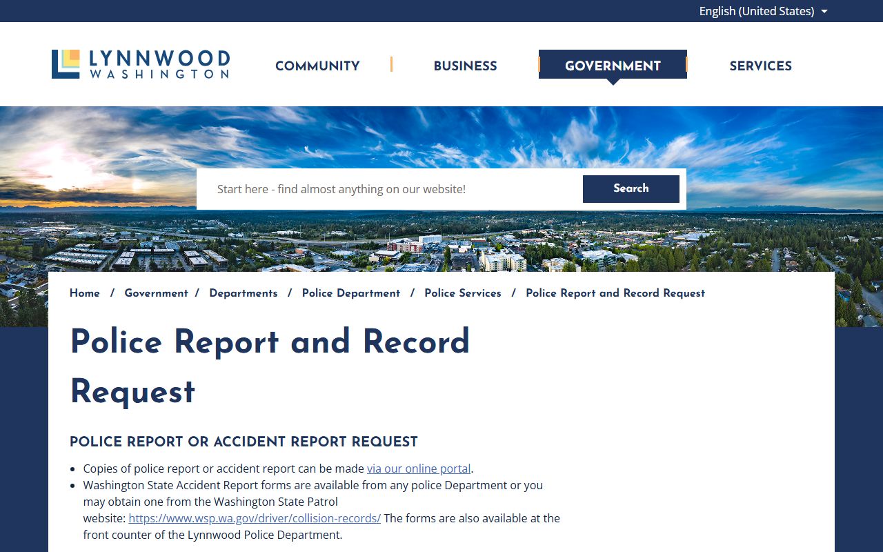 Lynnwood Police Department public records request portal