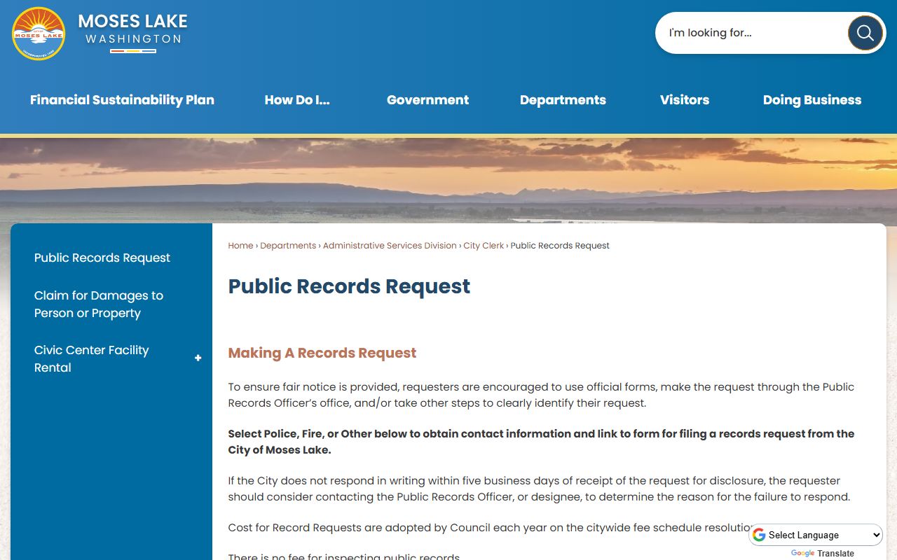 Moses Lake city public records request portal