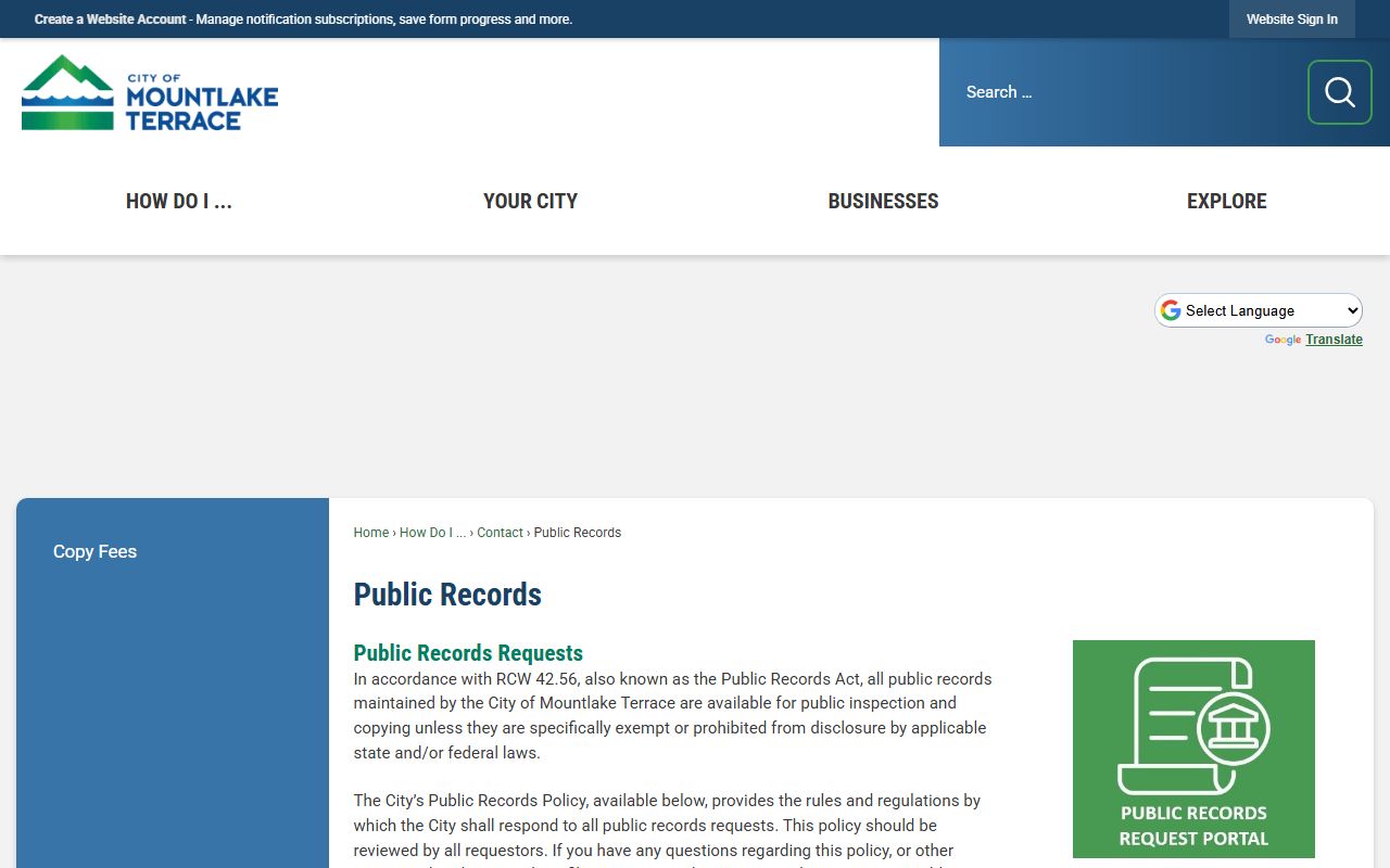 Mountlake Terrace city public records portal