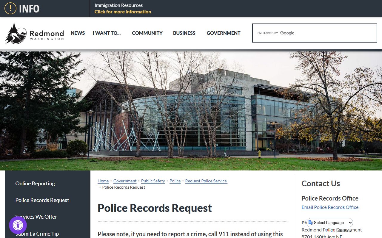 Redmond Police Department public records request portal