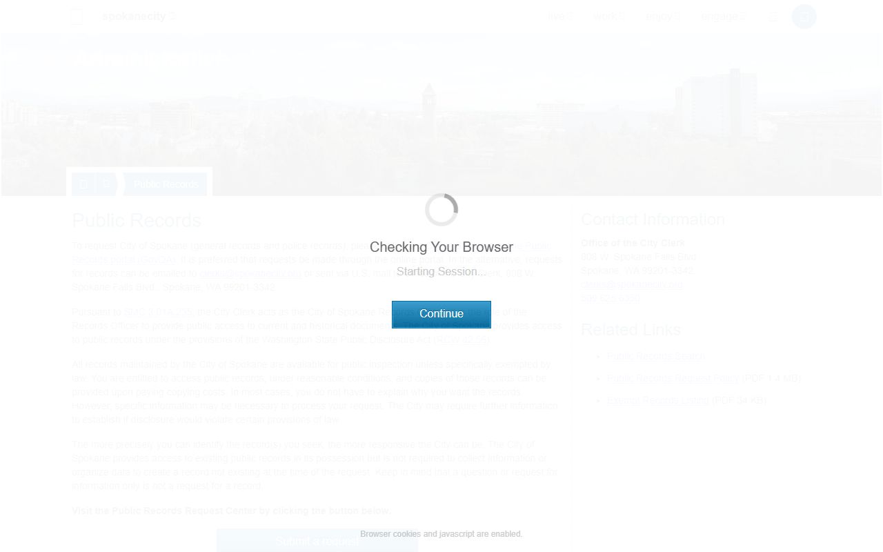 Spokane city public records GovQA portal