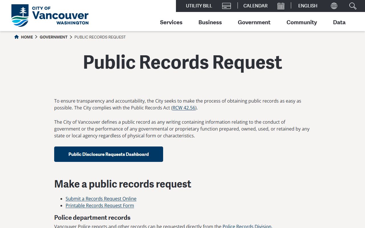 City of Vancouver public records request