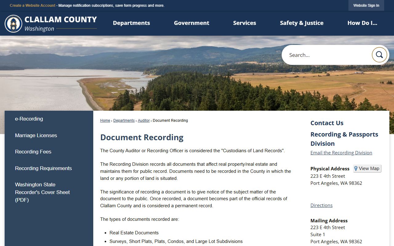 Clallam County Auditor document recording public records