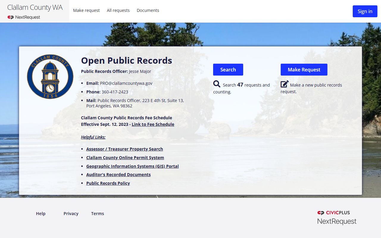 Clallam County NextRequest public records portal online
