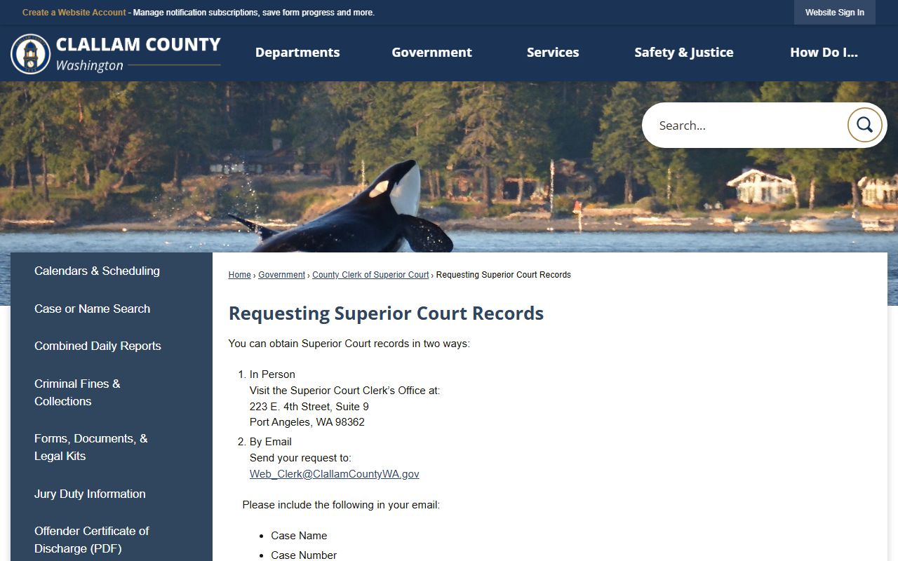Clallam County Superior Court Clerk records request portal