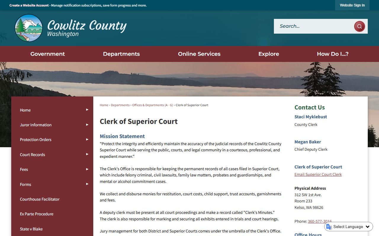Cowlitz County Superior Court Clerk records portal
