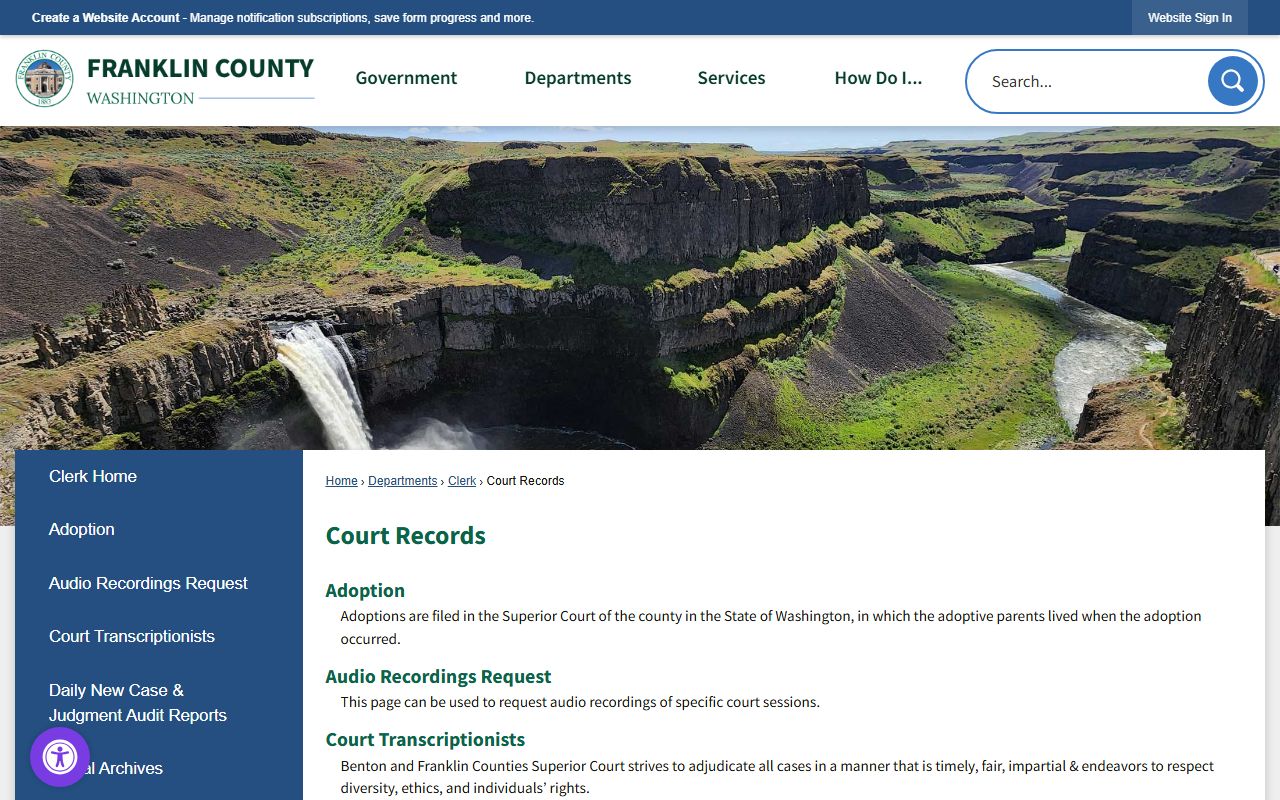 Franklin County public records Superior Court case search portal