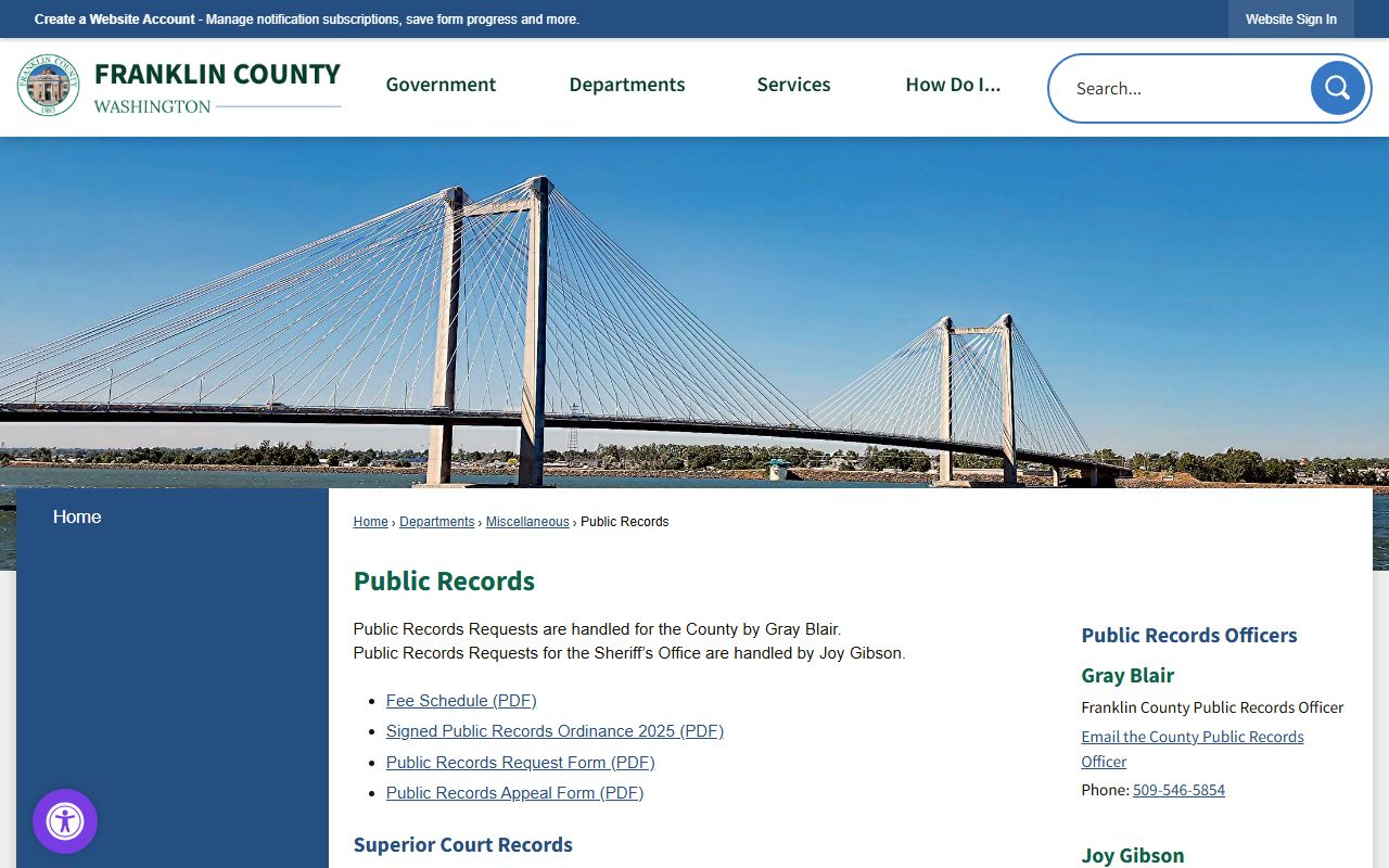 Franklin County public records GovQA online portal