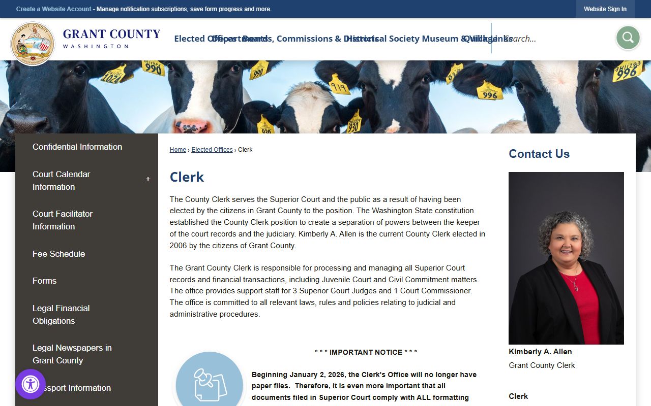 Grant County public records Superior Court Clerk office Ephrata