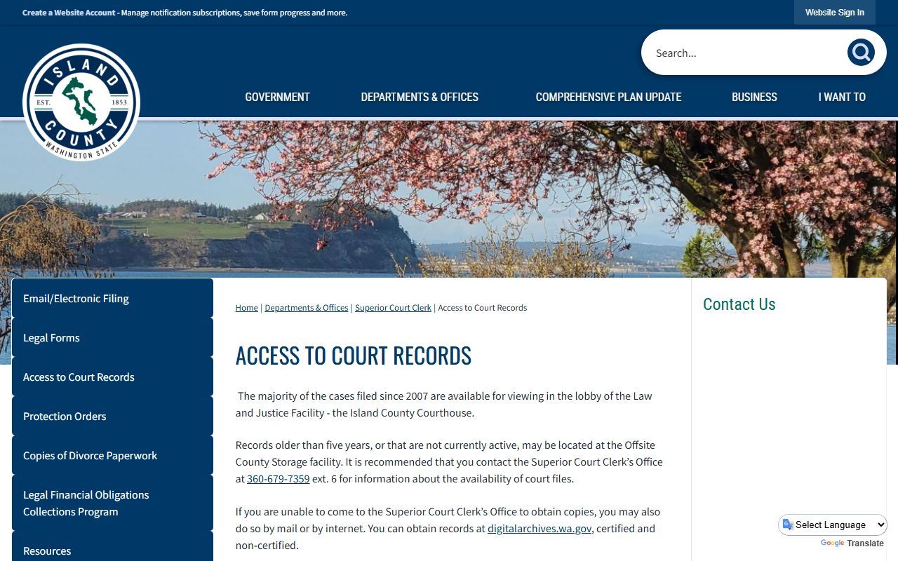 Island County court records access portal