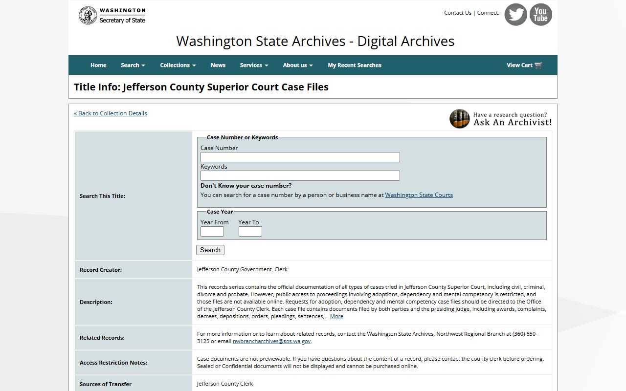Jefferson County Washington State Digital Archives case files