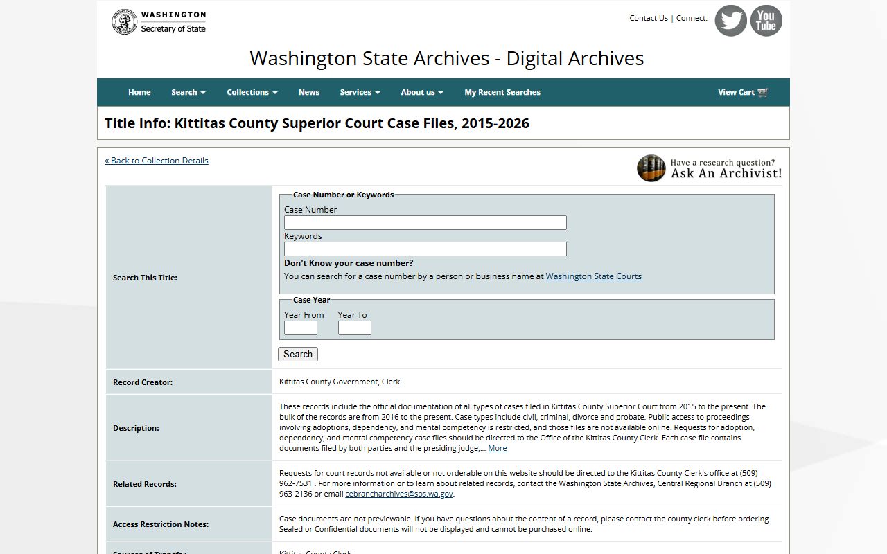 Kittitas County public records Washington State Digital Archives case files
