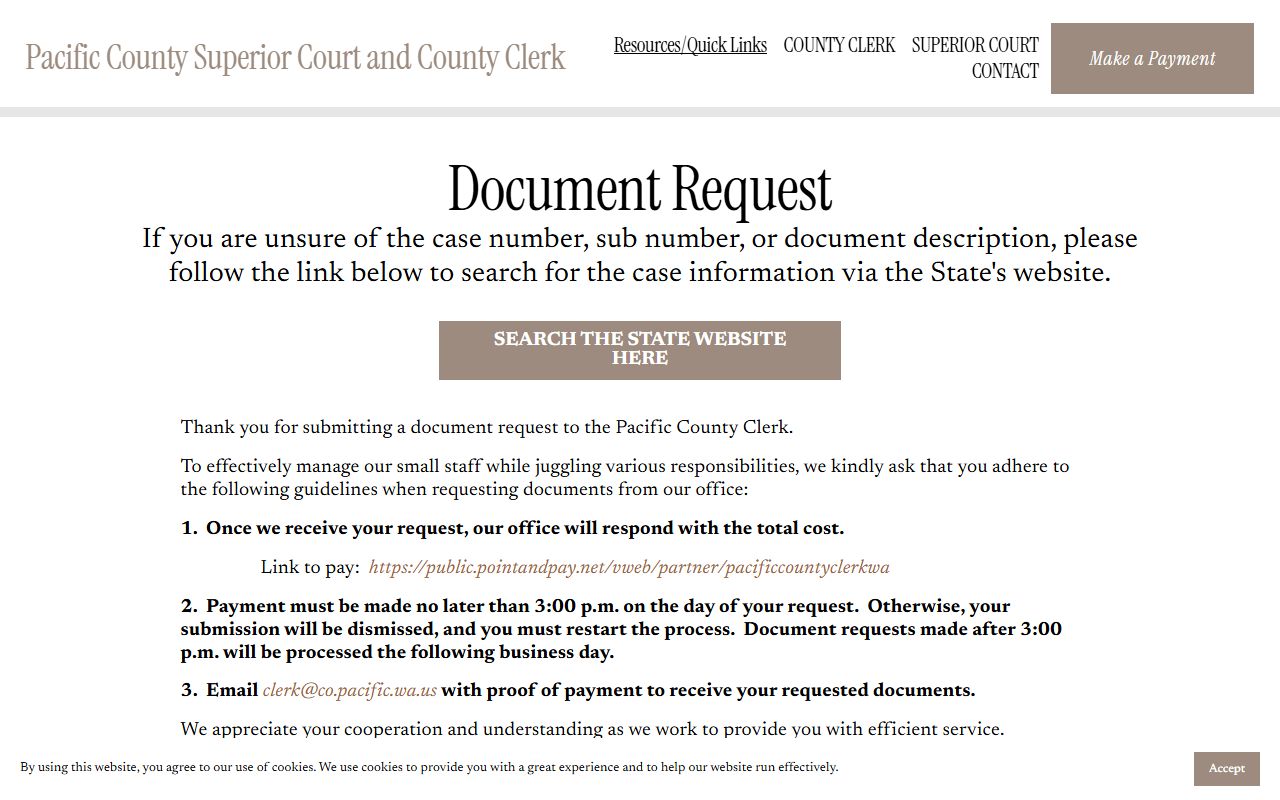Pacific County Clerk document request portal