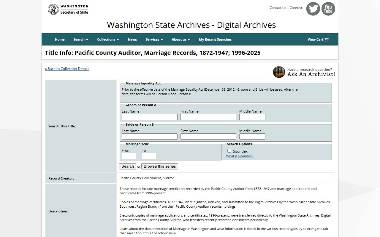 Pacific County Washington State Digital Archives records
