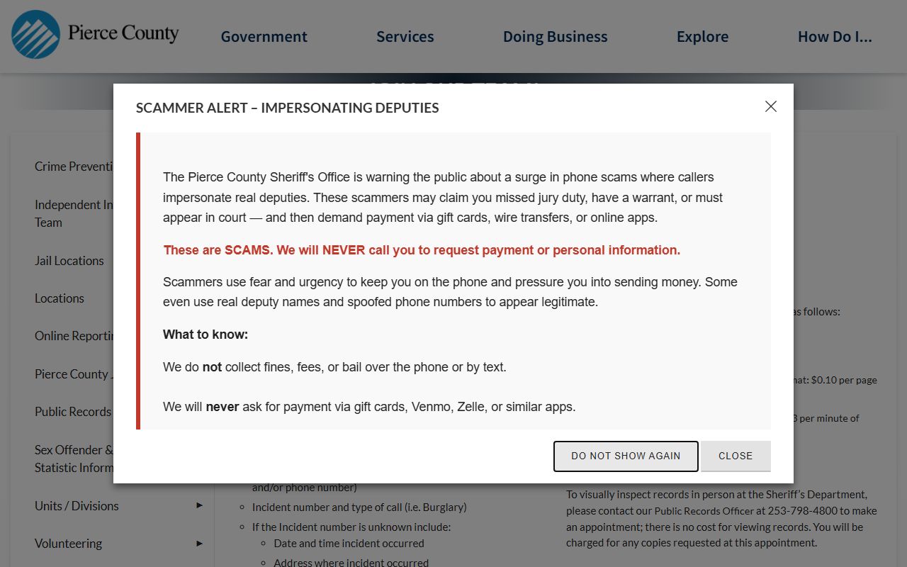 Pierce County public records request portal page