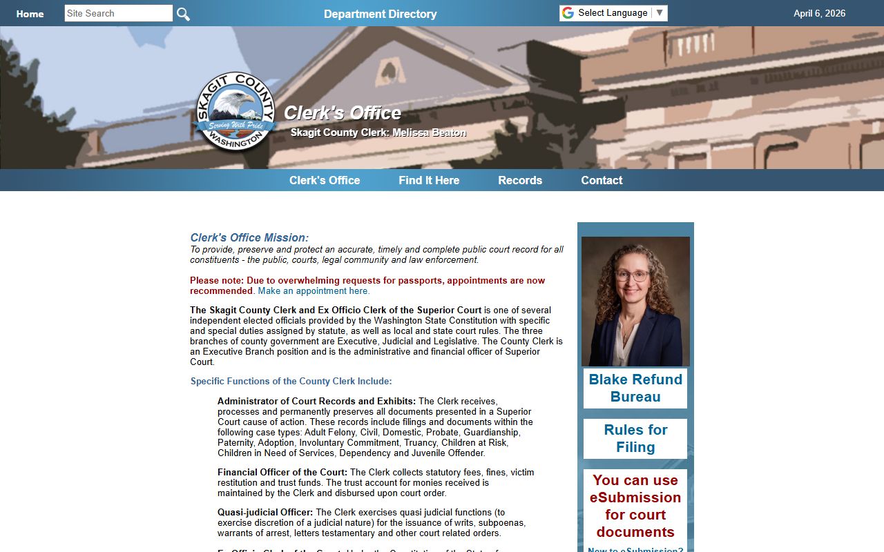 Skagit County public records Superior Court Clerk website