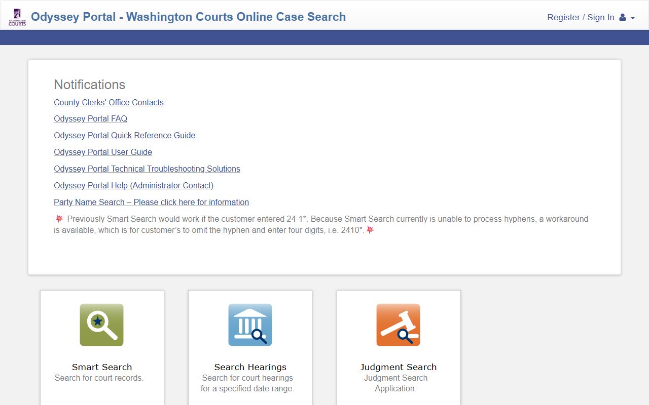 Washington State Courts Odyssey Portal statewide case search