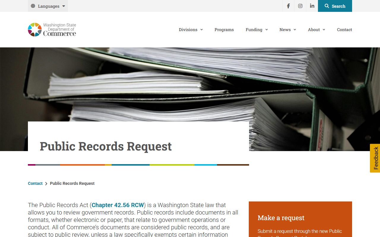 Washington State Department of Commerce public records portal