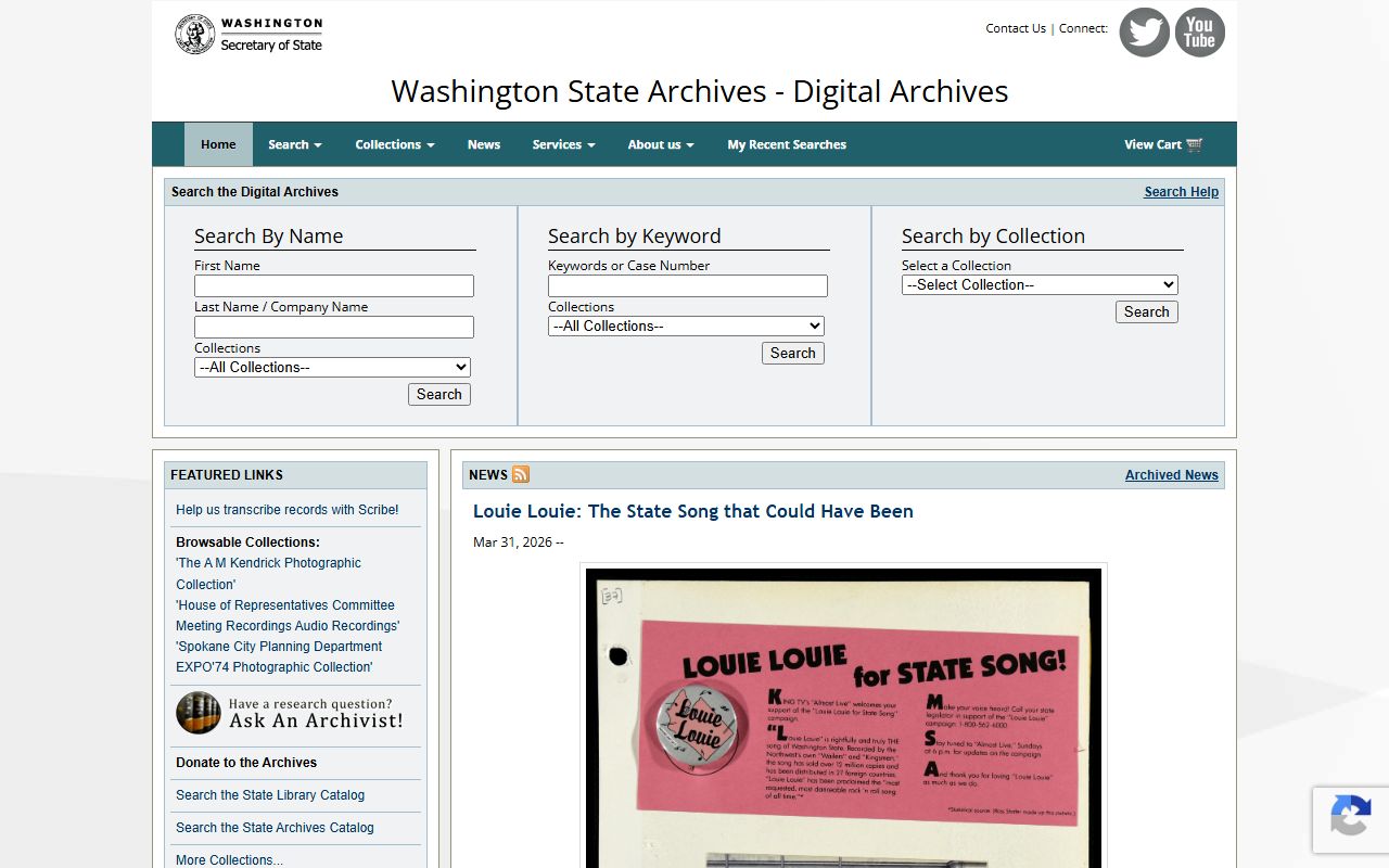 Washington State Digital Archives free historical records search